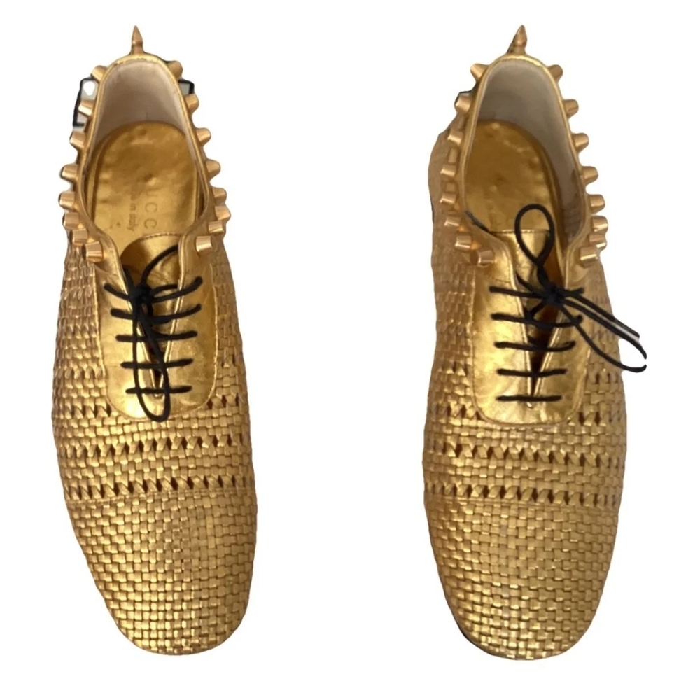 Gucci Gold Woven Flats with Black Laces